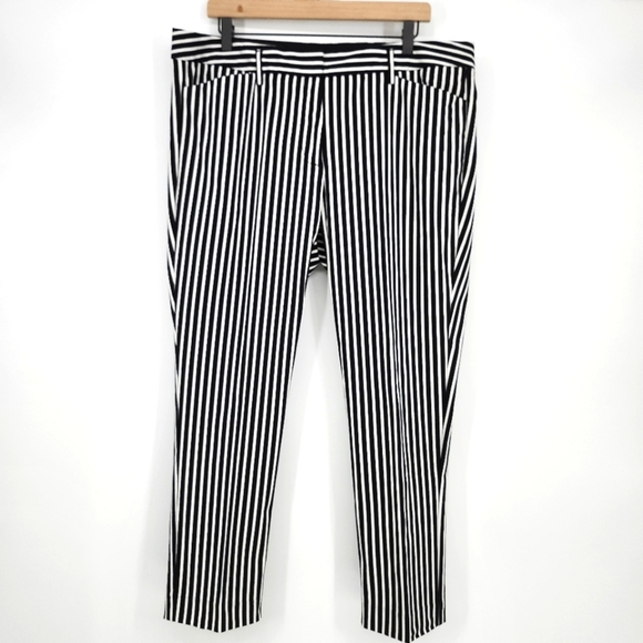 Worthington Womens Cotton Pant Size 16 Black White Bold Stripe Ankle Career Work - Picture 1 of 7